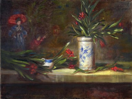 June Ward -Oleanders and Figurine 
